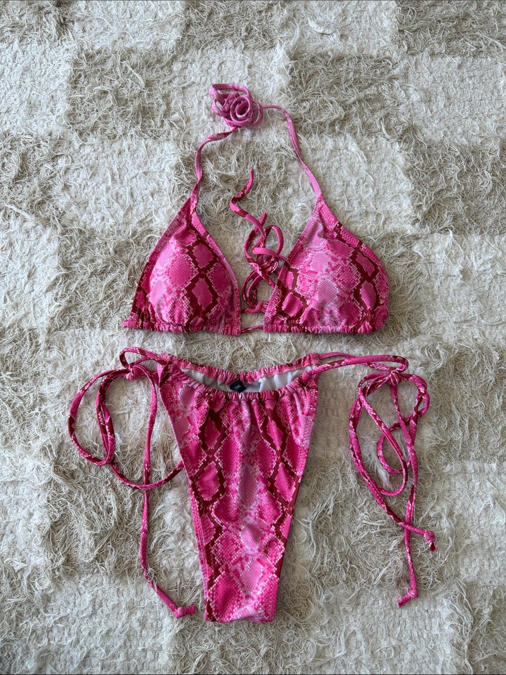 Pink Snake-Print Tie-Side Bikini Set - Women Intimates & Sleepwear